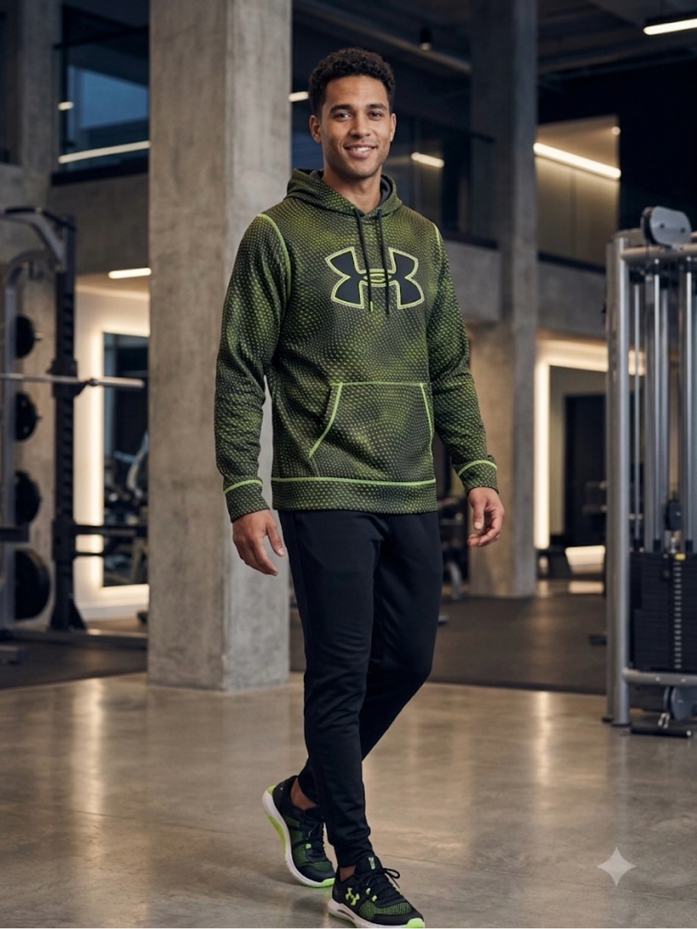 Under Armour Men's Black and Neon Green Gradient Hoodie